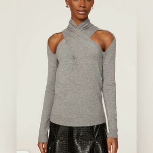 Donna Karan LONG SLEEVE HALTER SLASH SWEATER Grey Medium